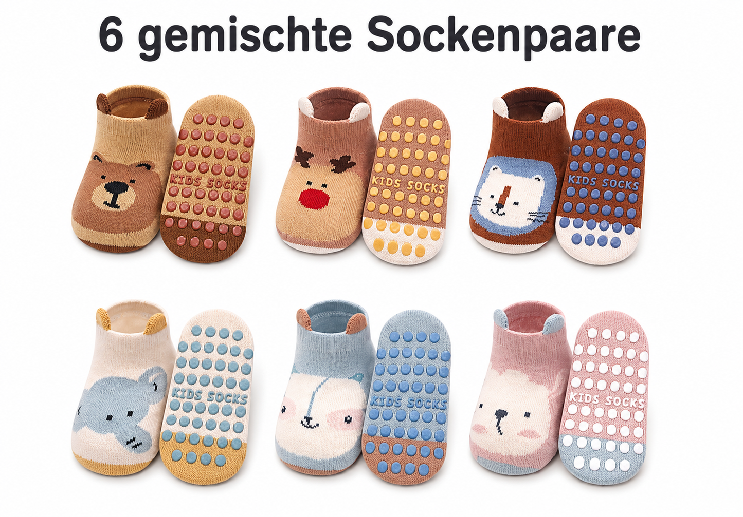 6 Anti-Rutsch Sockenpaare